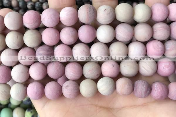 CFW39 15.5 inches 12mm round matte pink wooden jasper beads