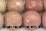 CFW63 15 inches 12mm faceted round pink wooden jasper beads