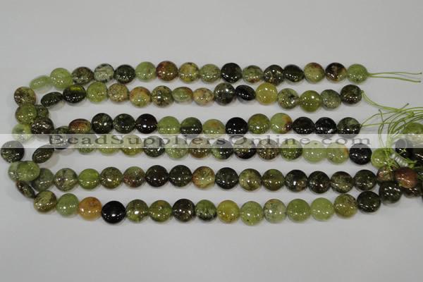 CGA212 15.5 inches 12mm flat round natural green garnet beads