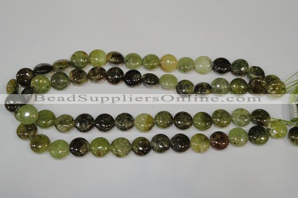 CGA213 15.5 inches 14mm flat round natural green garnet beads