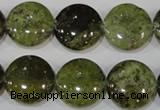 CGA214 15.5 inches 16mm flat round natural green garnet beads