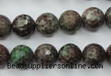 CGA315 15.5 inches 14mm faceted round red green garnet gemstone beads