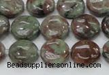 CGA59 15.5 inches 14mm flat round red green garnet gemstone beads