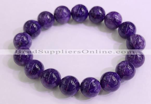 CGB2573 7.5 inches 12mm round charoite gemstone beaded bracelets