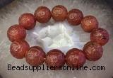 CGB3001 7.5 inches 19mm - 20mm carved round red agate bracelet