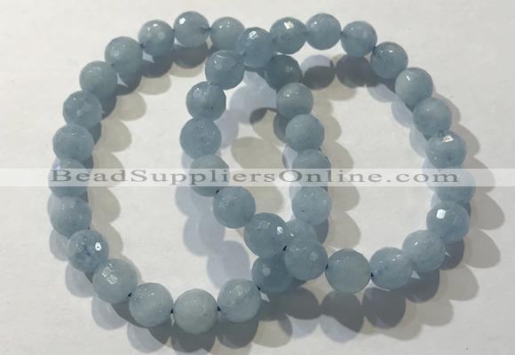 CGB4037 7.5 inches 8mm faceted round aquamarine beaded bracelets