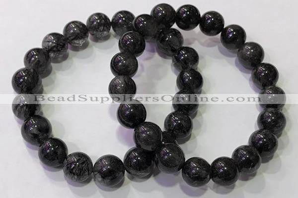 CGB4653 10mm - 11mm round black rutilated quartz beaded bracelets