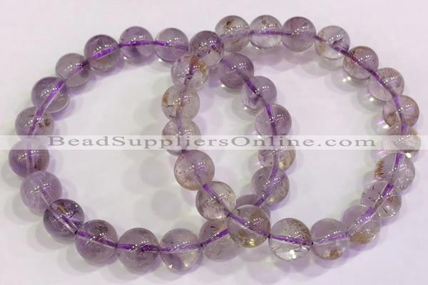 CGB4657 9.5mm - 10mm round purple phantom quartz beaded bracelets