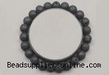 CGB5069 6mm, 8mm round black lava beads stretchy bracelets