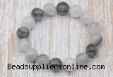 CGB5304 10mm, 12mm round black rutilated quartz beads stretchy bracelets