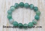 CGB5338 10mm, 12mm round green banded agate beads stretchy bracelets