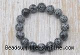 CGB5391 10mm, 12mm round snowflake obsidian beads stretchy bracelets