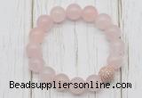 CGB5651 10mm, 12mm rose quartz beads with zircon ball charm bracelets