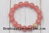 CGB5652 10mm, 12mm cherry quartz beads with zircon ball charm bracelets