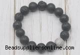 CGB5681 10mm, 12mm black lava beads with zircon ball charm bracelets