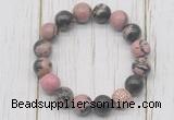 CGB5694 10mm, 12mm rhodonite beads with zircon ball charm bracelets