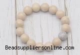 CGB5730 10mm, 12mm white fossil jasper beads with zircon ball charm bracelets