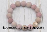 CGB5810 10mm, 12mm matte pink wooden jasper beads with zircon ball charm bracelets