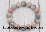 CGB5814 10mm, 12mm matte pink zebra jasper beads with zircon ball charm bracelets