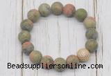 CGB5823 10mm, 12mm matte unakite beads with zircon ball charm bracelets