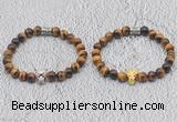 CGB6007 8mm round yellow tiger eye bracelet with leopard head for men