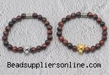 CGB6014 8mm round red tiger eye bracelet with leopard head for men