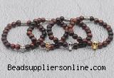 CGB6015 8mm round red tiger eye bracelet with skull for men