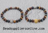 CGB6025 8mm round grade AA colorful tiger eye bracelet with lion head for men