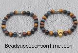 CGB6026 8mm round grade AA colorful tiger eye bracelet with leopard head for men