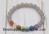 CGB6200 8mm round grey agate 7 chakra beaded mala stretchy bracelets