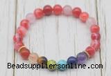 CGB6205 8mm red banded agate 7 chakra beaded mala stretchy bracelets