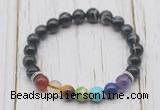 CGB6209 8mm black banded agate 7 chakra beaded mala stretchy bracelets