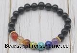 CGB6215 8mm black agate 7 chakra beaded mala stretchy bracelets