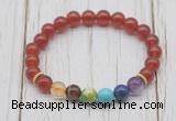 CGB6216 8mm red agate 7 chakra beaded mala stretchy bracelets