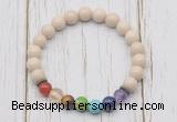 CGB6230 8mm white fossil jasper 7 chakra beaded mala stretchy bracelets