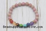 CGB6231 8mm pink wooden jasper 7 chakra beaded mala stretchy bracelets