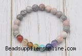 CGB6237 8mm pink zebra jasper 7 chakra beaded mala stretchy bracelets