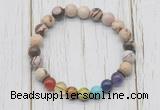 CGB6238 8mm brown zebra jasper 7 chakra beaded mala stretchy bracelets