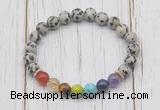 CGB6242 8mm dalmatian jasper 7 chakra beaded mala stretchy bracelets