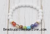 CGB6252 8mm white candy jade 7 chakra beaded mala stretchy bracelets