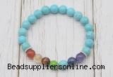 CGB6274 8mm blue howlite 7 chakra beaded mala stretchy bracelets