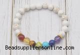 CGB6275 8mm white howlite 7 chakra beaded mala stretchy bracelets