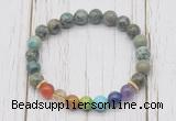 CGB6282 8mm African turquoise 7 chakra beaded mala stretchy bracelets