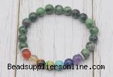 CGB6283 8mm ruby zoisite 7 chakra beaded mala stretchy bracelets