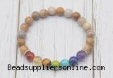 CGB6290 8mm fossil coral 7 chakra beaded mala stretchy bracelets