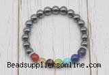 CGB6292 8mm hematite 7 chakra beaded mala stretchy bracelets