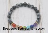 CGB6293 8mm snowflake obsidian 7 chakra beaded mala stretchy bracelets