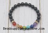 CGB6295 8mm black obsidian 7 chakra beaded mala stretchy bracelets