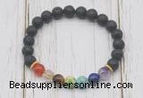 CGB6296 8mm black lava 7 chakra beaded mala stretchy bracelets