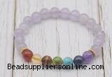 CGB6308 8mm lavender amethyst 7 chakra beaded mala stretchy bracelets